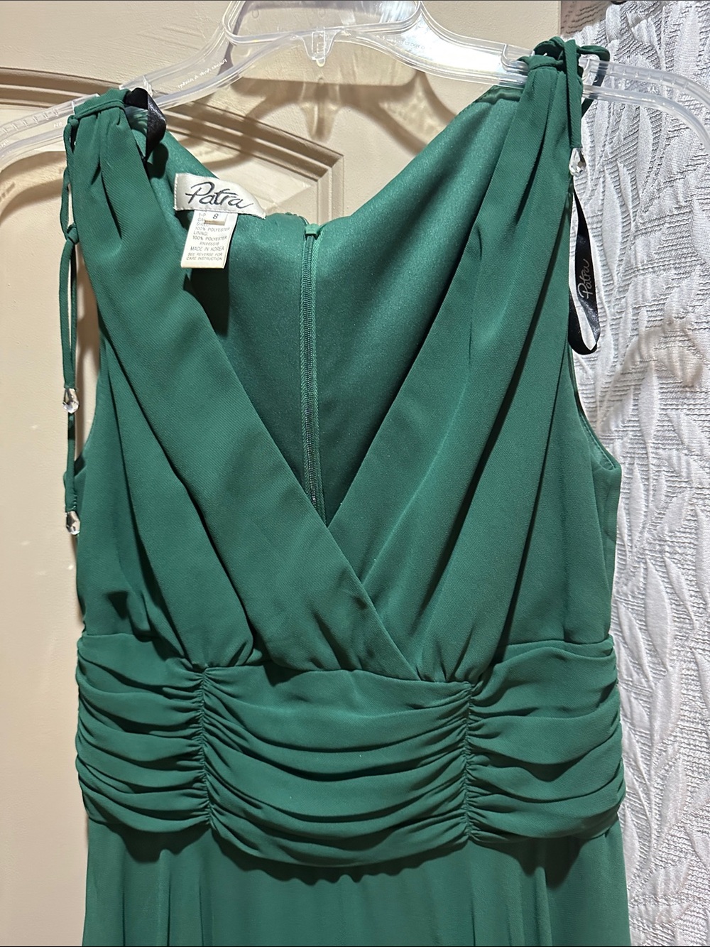 Patra Emerald Green V-Neck Ruched Waist Midi Dress